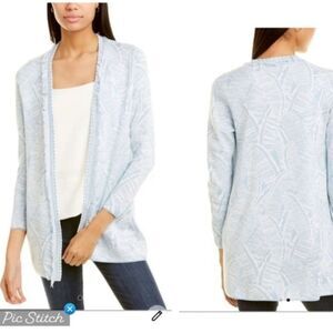J McLaughlin Marguerite Icy Blue White Geo Palm Cardigan Sweater Size XL